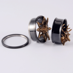 Thép không gỉ sáu cánh sao cắm tai cừu đầu ròng rọc Đồng hồ đo tai vàng gạc ống tai cắm đường hầm xuyên đồ trang sức - Product Image 6