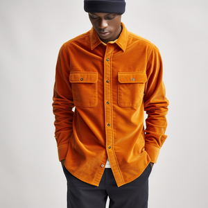 Thời trang retro người đàn ông của giản dị dài tay áo sơ mi vải to sợi Áo Khoác 2 Túi người đàn ông áo sơ mi - Product Image 5