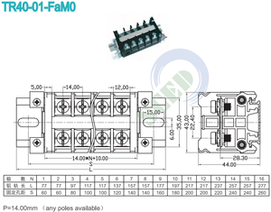 SCED Factory Direct PC 40A 600V Rail <strong>Terminal</strong> <strong>Block</strong> Used in Industrial Control/power Supply 4 Poles 14.0mm <strong>Terminal</strong> <strong>Block</strong> - Product Image 5