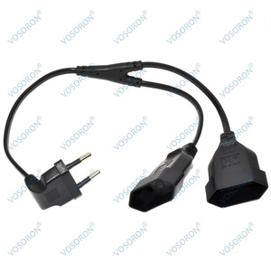 Ab CEE7/16 90 derece güç erkek kadın çift çıkış, 2 yolları çıkış uzatma kablosu avrupa 2 Prong M/F güç Splitter kablo - Product Image 3