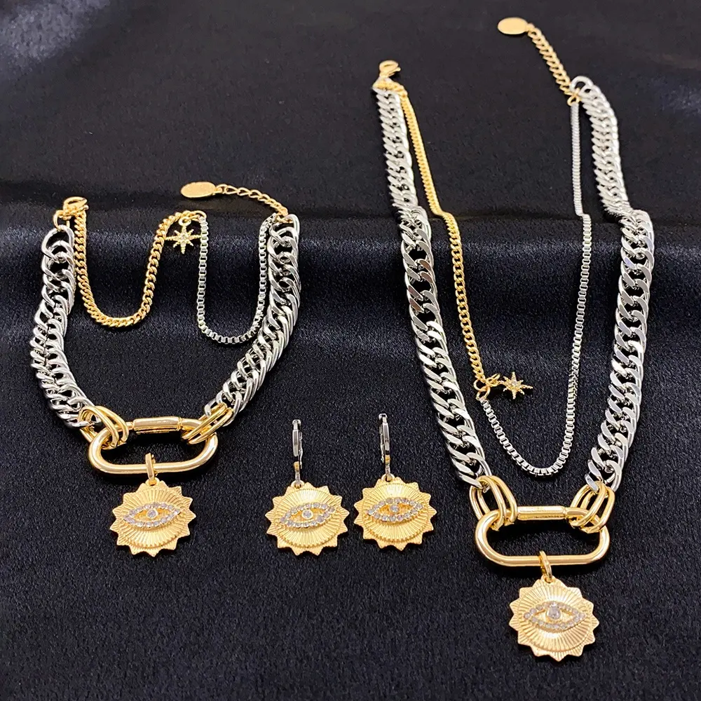 Atacado Hip Hop homens mulheres Ouro e Prata olhos diamante pingente pulseira brincos colar jóias conjunto