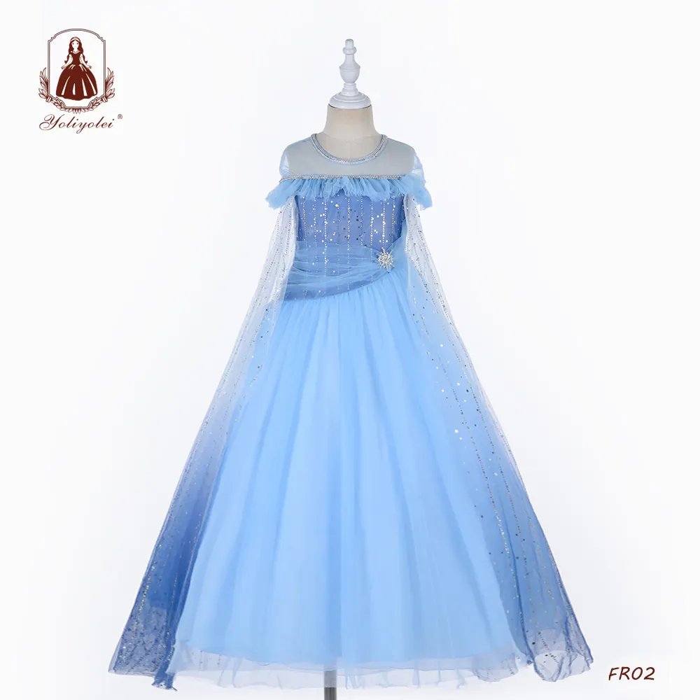 Su misura Delle Ragazze di Cristallo Fancy Vestito di Lunghezza Della Caviglia Cosplay Elsa Anna Del Partito Blu Della Principessa Congelato Elsa Vestito Per La Ragazza