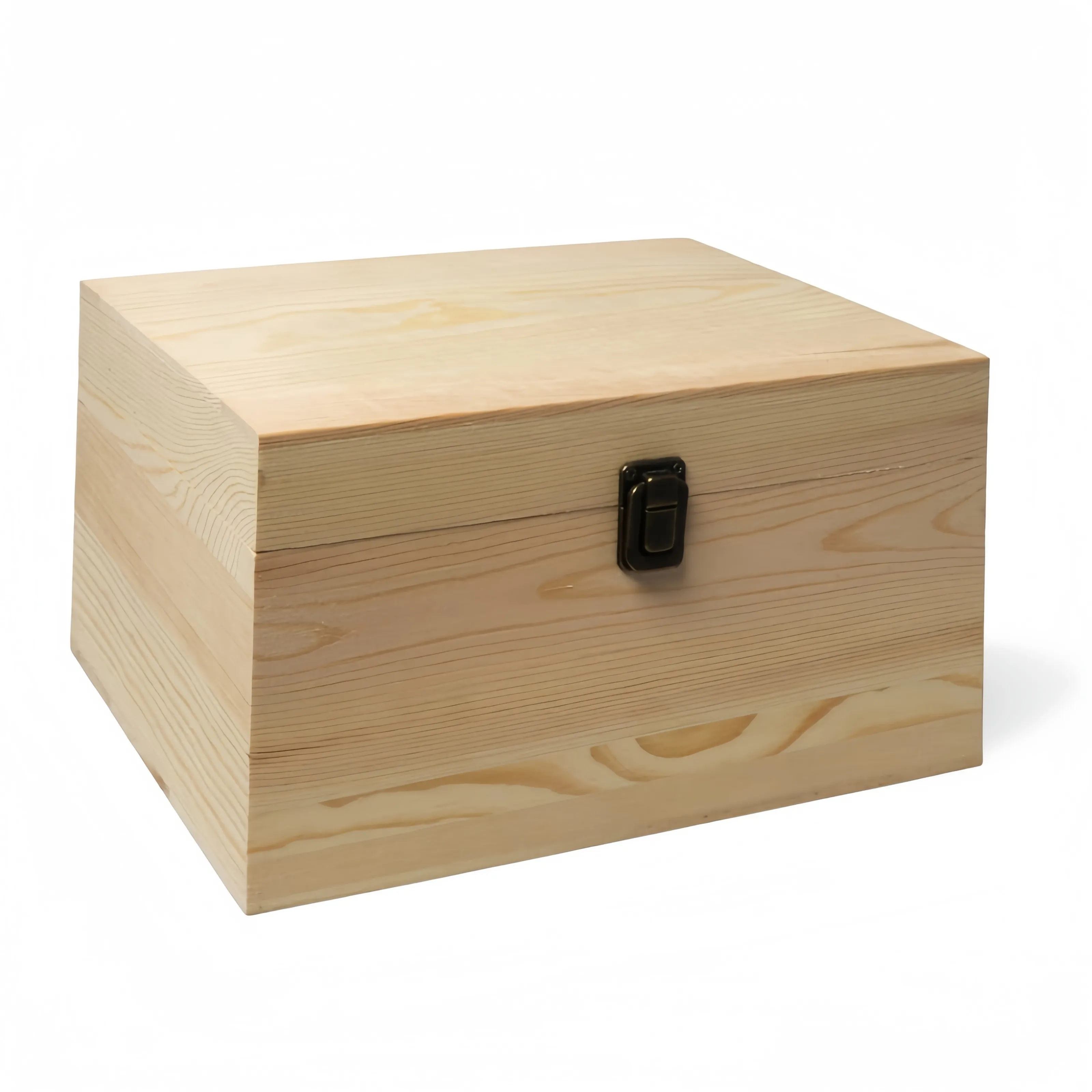 Coffret cadeau en bois de pin non fini Coffret cadeau en bois Grande boîte en bois avec couvercle à charnière et boucle avant Articles d'art de bricolage Artisanat