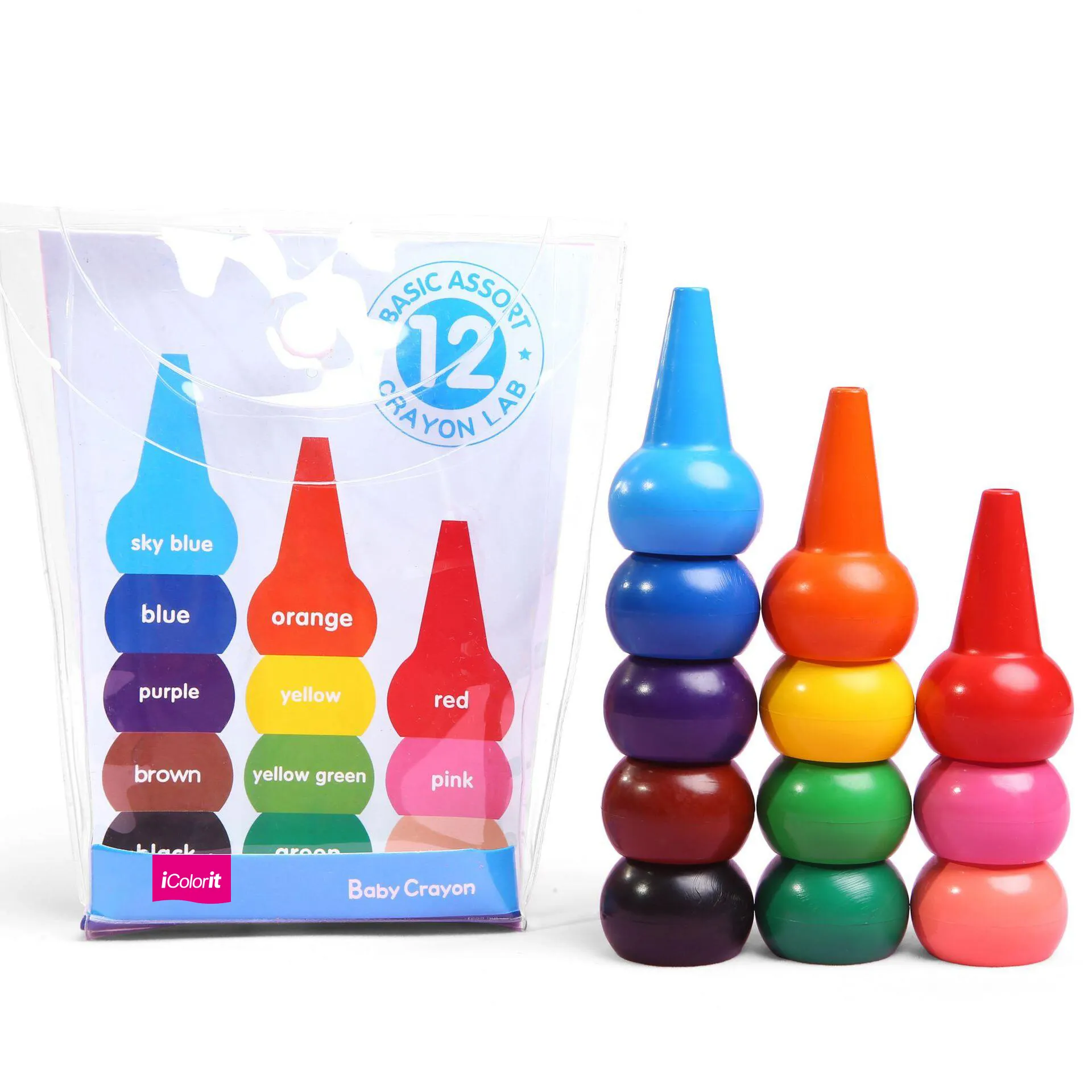 Crayones de cera 3D borrables creativos personalizados, 12 colores, seguros y no tóxicos, para bebés y niños