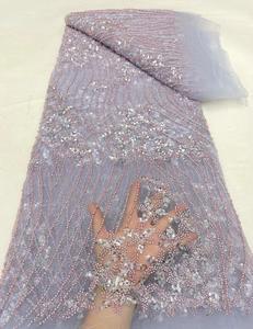 HFX 2024 New High End Beauty Hot <span class=keywords><strong>on</strong></span> Sale Stoff Hochwertige hand gefertigte Stickerei Pailletten Perlen Netz Spitze für 5 Meter Brautkleid
