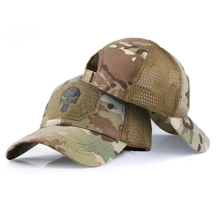 Custom Design 6 Panel Camo Baseball Caps Outdoor Patch Snapback Cap Mesh Trucker Hats