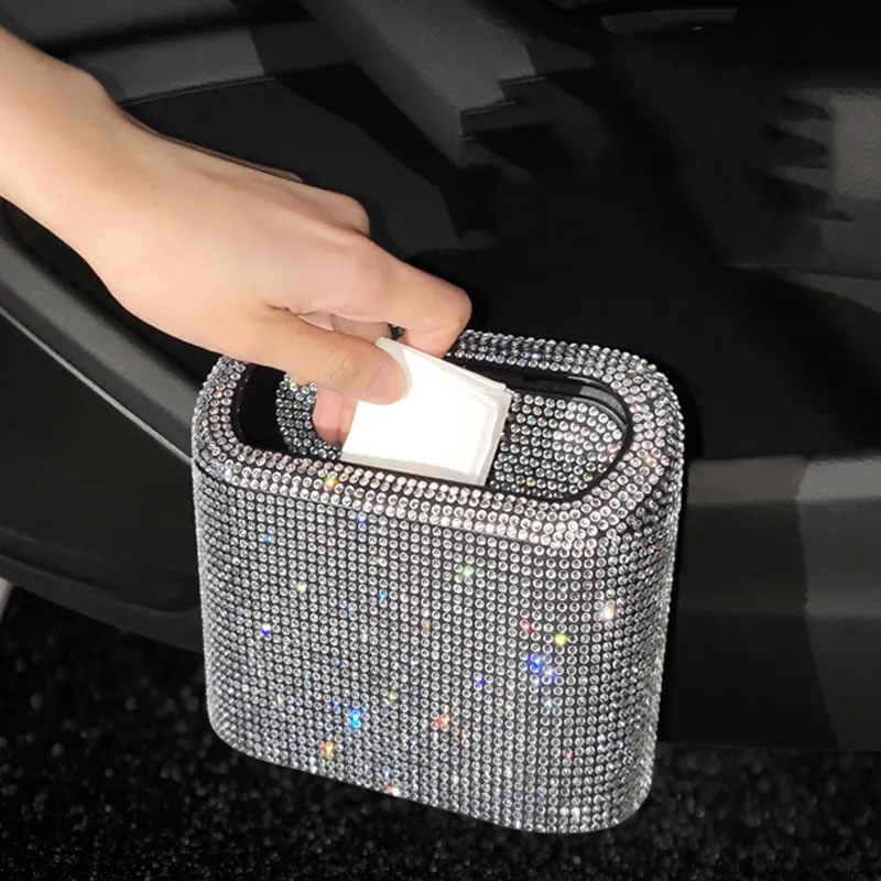 Luxo Moda carro interior armazenamento saco carro lixo pode avançado cor diamante imprensa tipo pequeno carro organizador caixa de lixo
