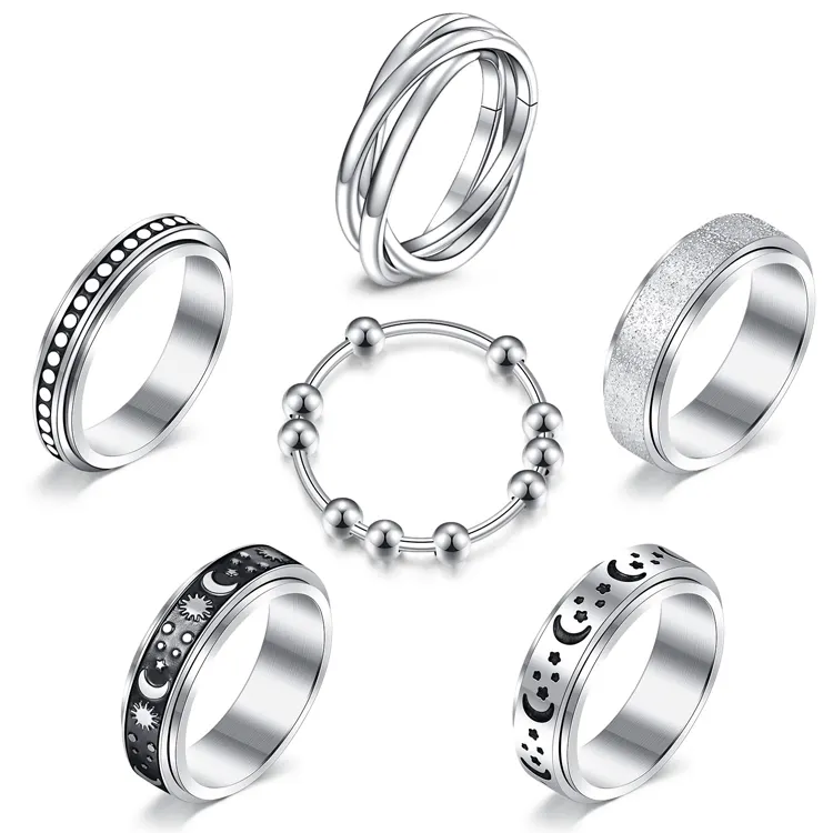 Qings-anillos de descompresión para hombre y mujer, sortijas ajustables chapadas en oro de 18k para aliviar el estrés, meditación, ansiedad, cuentas