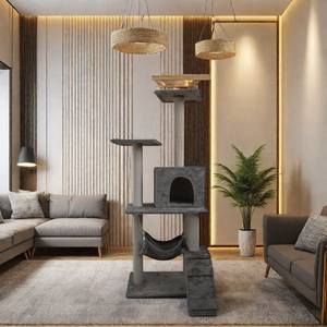 Produttore all'ingrosso albero gatto Sisal peluche corto con amaca Design stabile per i gatti - Product Image 2