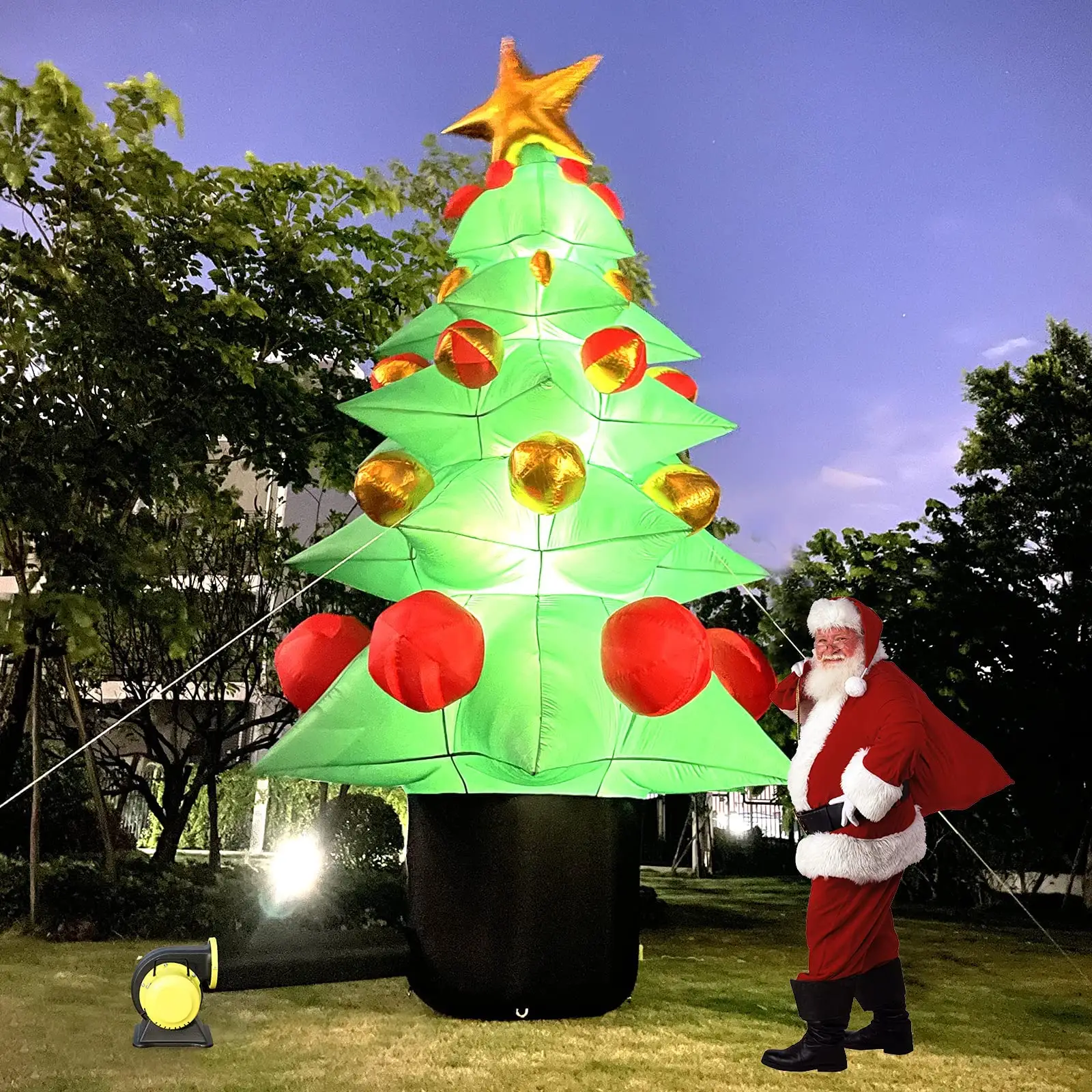 Decorazioni gonfiabili per esterno alto 13ft con decorazioni per albero di Natale verde con scatole regalo Multicolor e decorazioni stellari