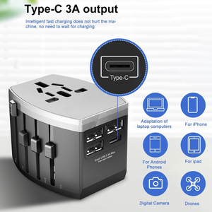 3 USB ve 1 tip-c portlu evrensel seyahat adaptörü-abd ab İngiltere AUS için hepsi bir arada uluslararası güç adaptörü - Product Image 4