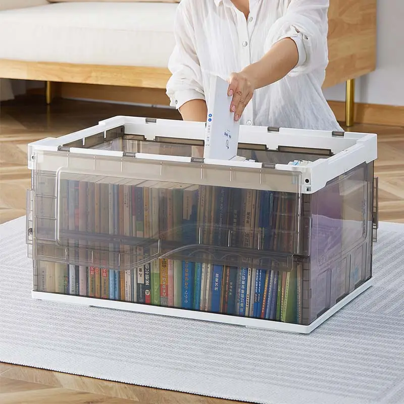 Caja de almacenamiento plegable de plástico transparente del fabricante para ropa de juguete, contenedores apilables
