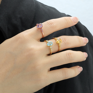 Joacii 925 ayar gümüş 14K altın kaplama doğal taşlar düğün nişan <span class=keywords><strong>Cz</strong></span> zirkon geometrik <span class=keywords><strong>Sky</strong></span> Blue Topaz armut şekli yüzük