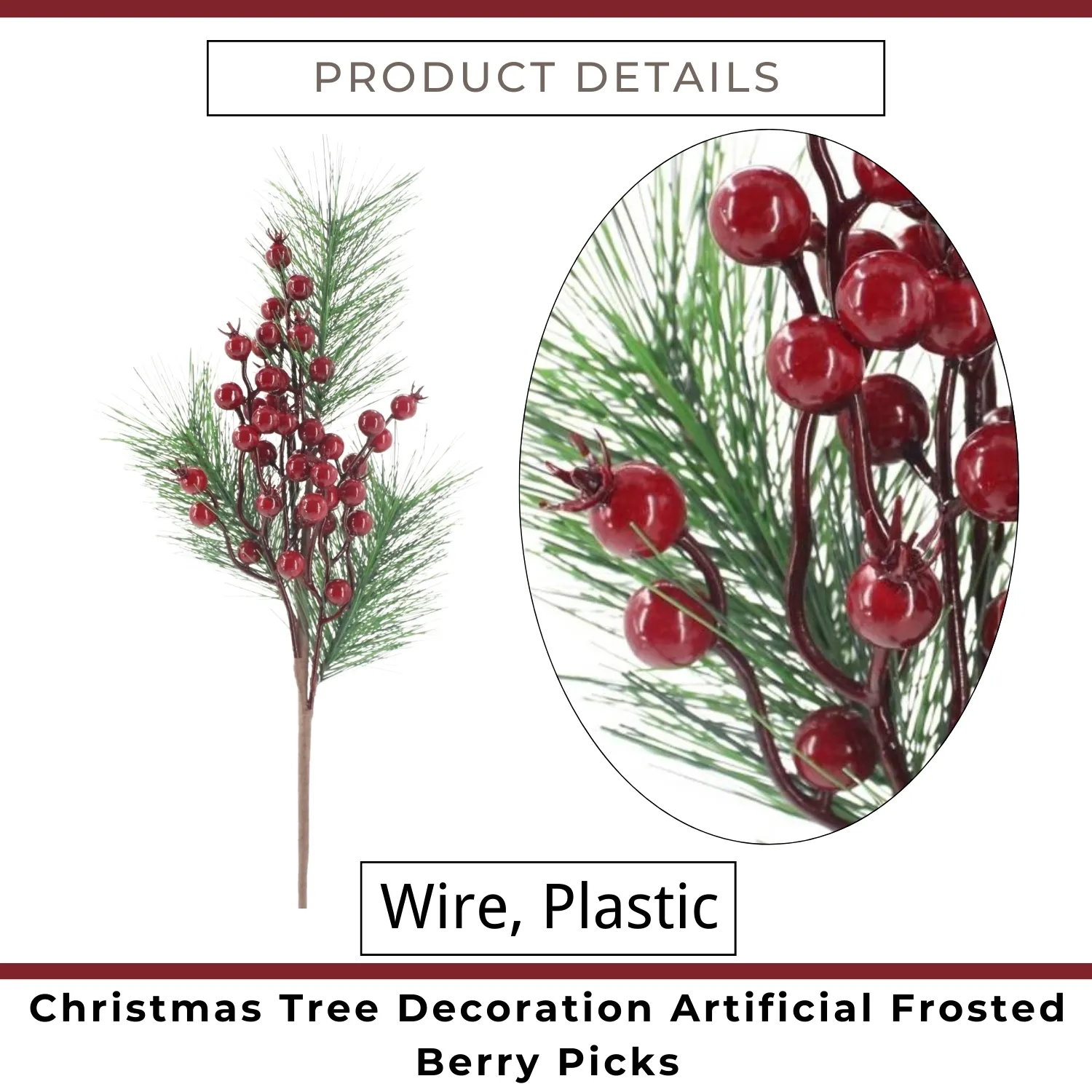 Pin artificiel baies rouges décorations de pics d'arbre de Noël