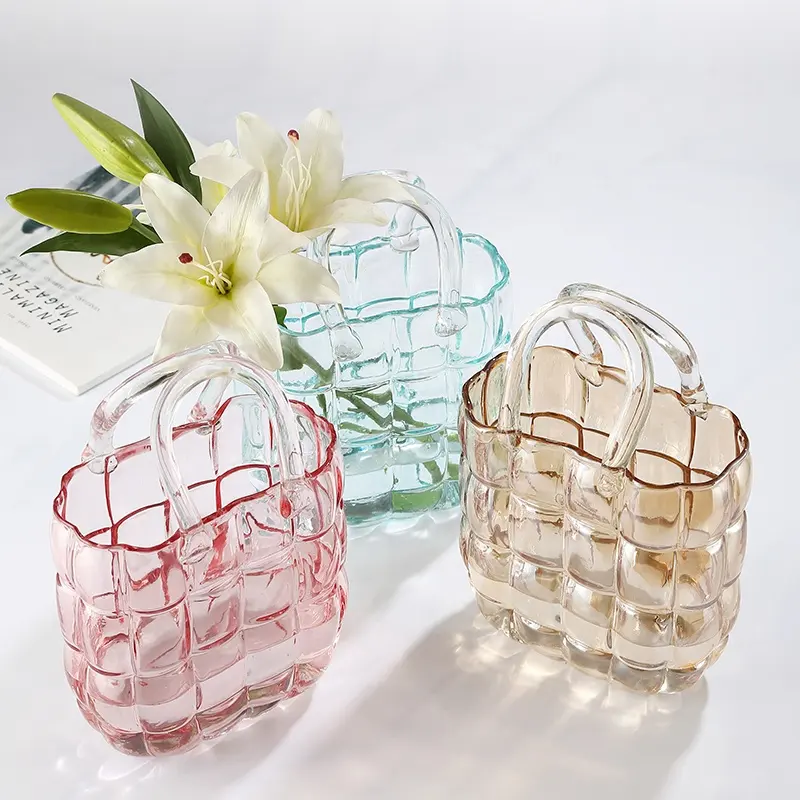 Bixuan vetro borsa a mano vaso moderna disposizione fiori borsa vaso unico tavola di nozze accenti colorati vasi di vetro