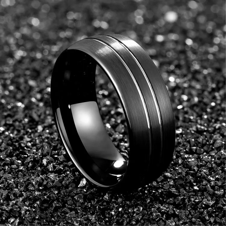 Anillo de plata de carburo de tungsteno para hombre, joyería sencilla, 8mm, negro, ranura, 2021