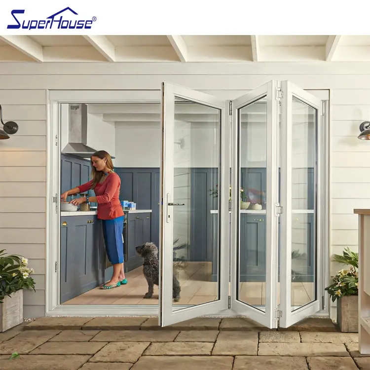 Bi Folding Door Exterior for Prefab House Superhouse Large View Bi Fold Doors Double Glazed Aluminum Glass Foldable Modern