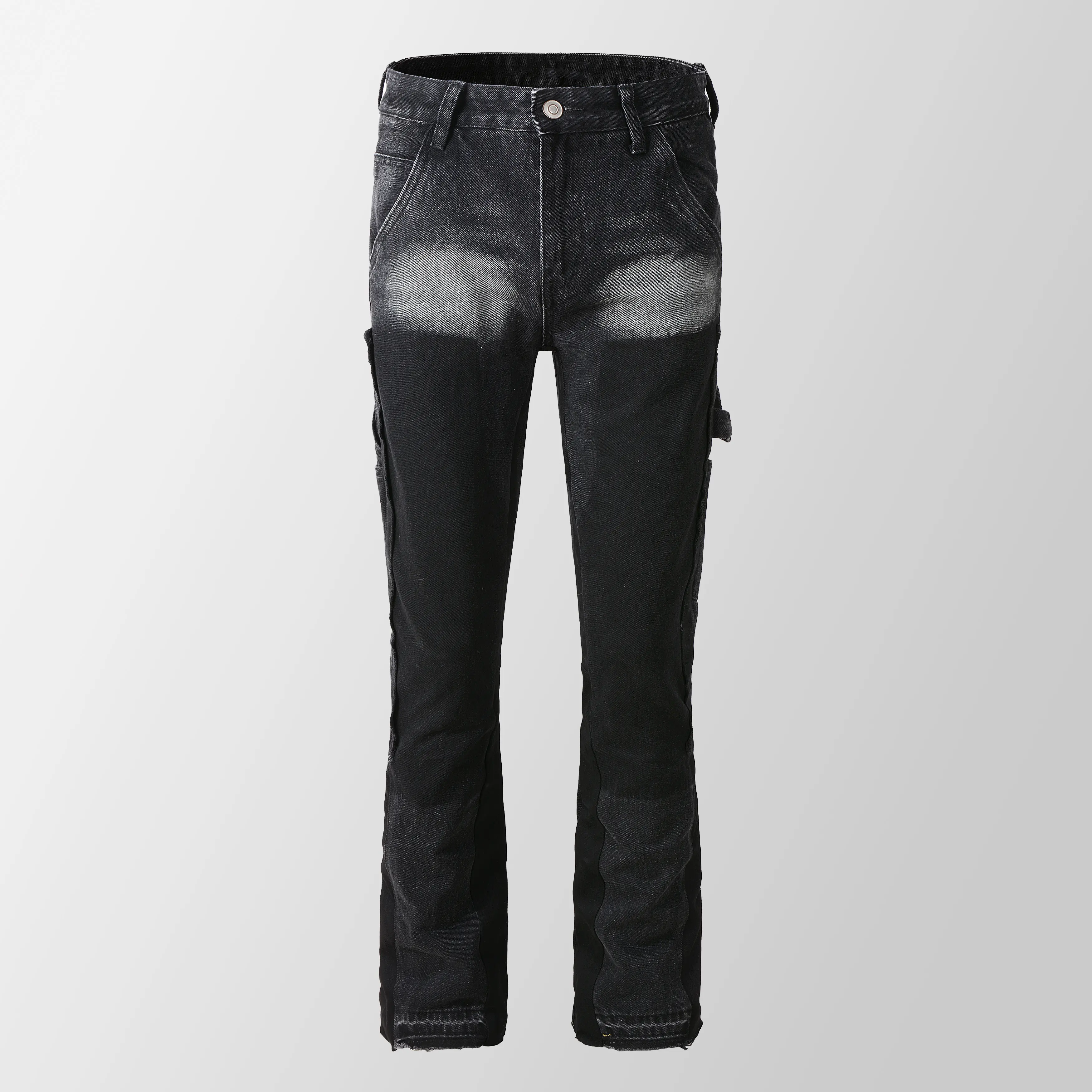 9303 Nova moda personalizar calças jeans empilhadas para homens calças jeans flare relaxadas empilhadas para homens