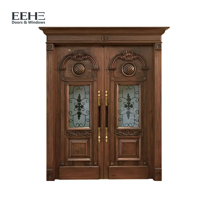 EEHE Traditional style teak solid wood entry door middle east hot selling home fireproof teak wood portrait doors