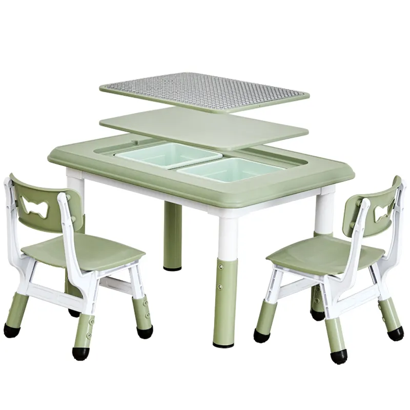 Cheap Customized School Area study Desk Kids Plastic play block Table Chair Set Children Furniture