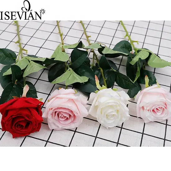 ISEVIAN-Rosas artificiales de seda para fiesta de boda, rosas artificiales de un solo tallo, regalos románticos