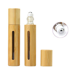 Taşınabilir 5ml 10ml Roll-on parfüm cam şişeler bambu kabuk paslanmaz çelik topu için cilt bakımı serumu doldurulabilir uçucu O - Product Image 1
