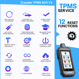 Launch creader TPMS 5011 V2เครื่องมือวินิจฉัยแบบครบวงจรใหม่เซ็นเซอร์ความดันลมยางแบตเตอรี่2 + 32GB รองรับหลายภาษา - Product Image 5