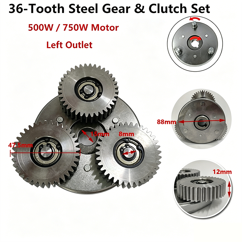 36-Tooth Steel Gear & Clutch Set-Left Outlet