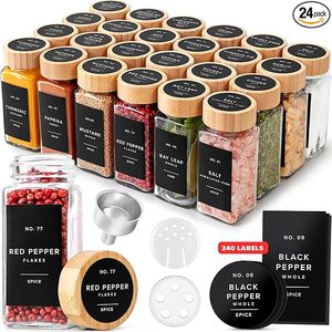 厨房药草和香料工具调料收纳器用空香料瓶、香料抽屉收纳器、带竹盖的4盎司玻璃罐