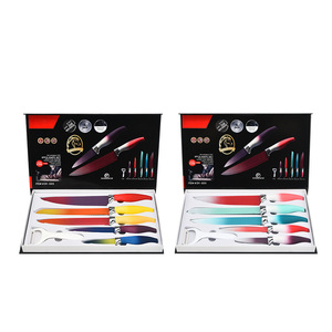 6 adet renkli 3cr13 keskin mutfak yüksek karbon paslanmaz çelik et kebap messer şef kesici bıçak tutucu ile set - Product Image 5