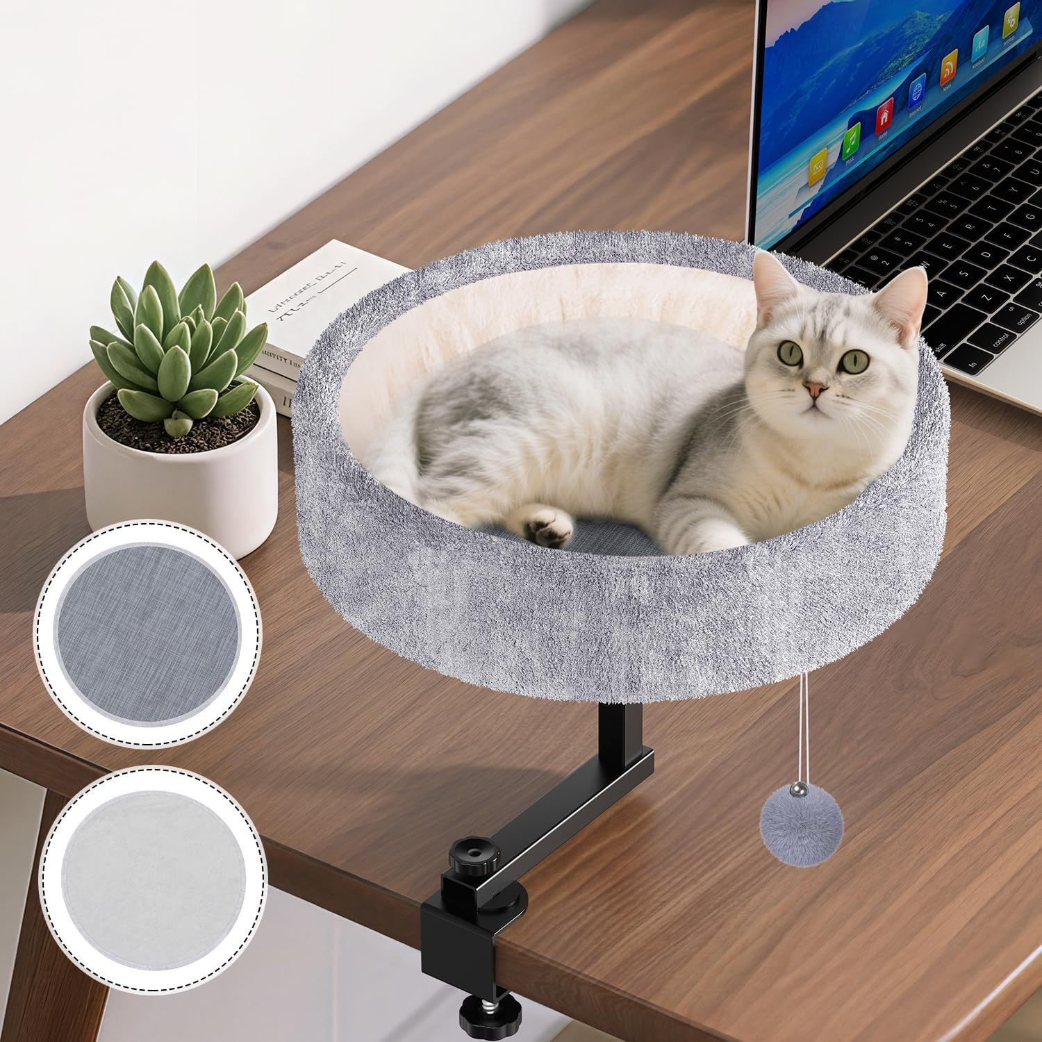 Lit pour chat de bureau gris à 360 degrés