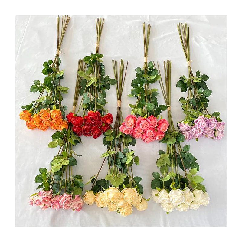 Rosas artificiales de seda con bordes quemados, 10 rosas, venta directa de fábrica, precio barato