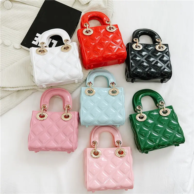 New Style Mini PVC Candy Farbe Jelly Bag Rhombic Sweety Cute Geldbörse Pearl Tragbare Schulter handtasche für Mädchen