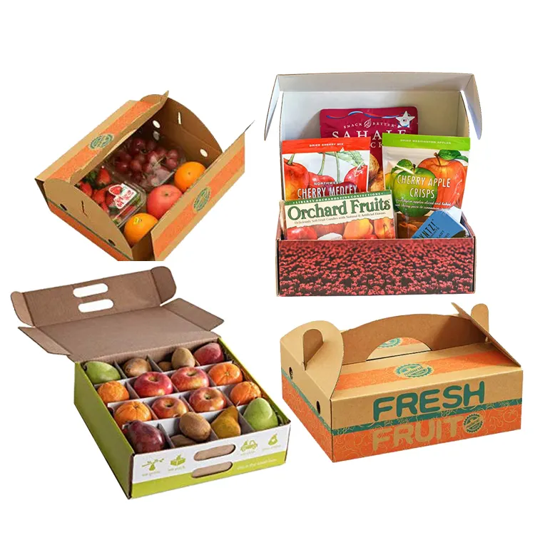 Boîte d'emballage personnalisée en carton ondulé, pour livraison de légumes, grenade, orange, pommes, banane, produits d'emballage de fruits, 50 unités