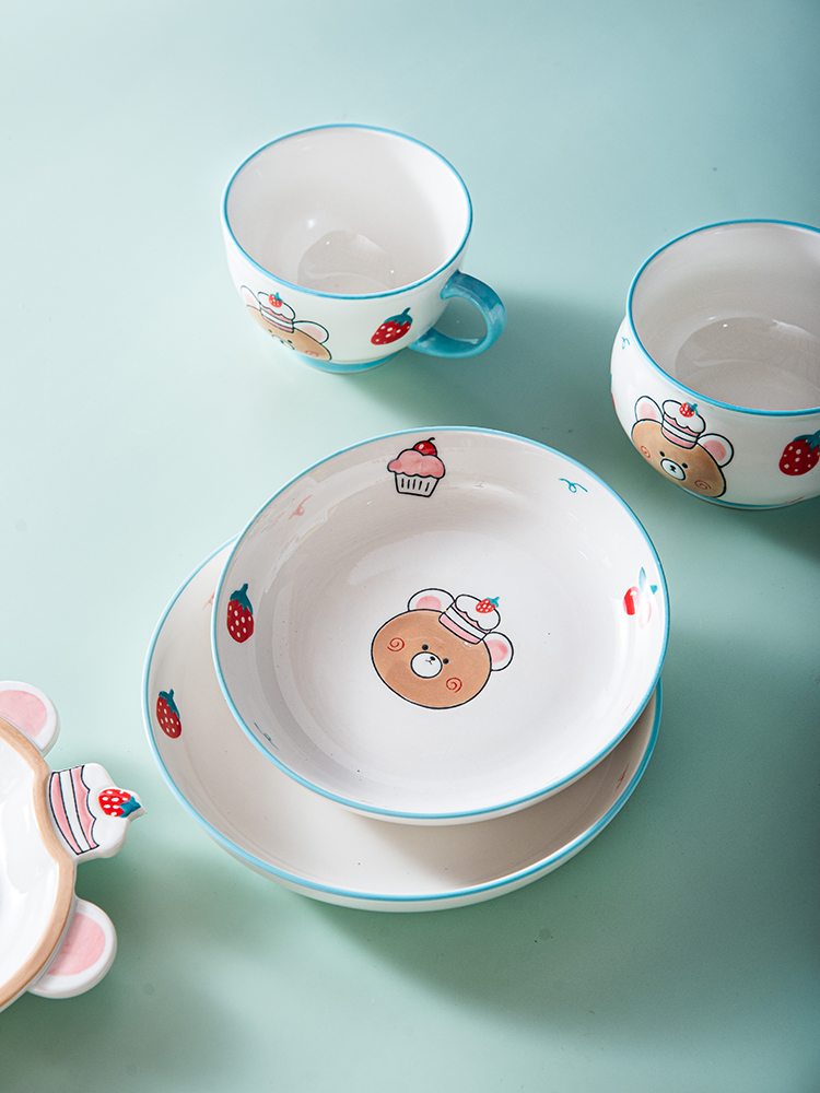 Hot sale little bear decal promotion ceramic porcelain China gift bake dish bakeware bowl plate soup bowl set dinnerware sets