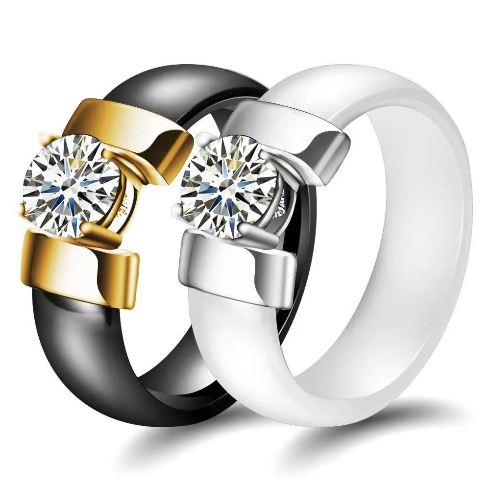 Новое керамическое кольцо в европейском и американском стиле, персонализированное простое черно-белое кольцо с бриллиантами