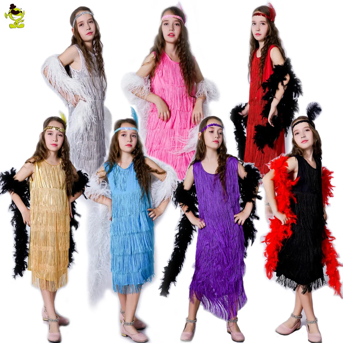 Elegant Children Retro Latin Dance Costume with Fringe Skirt for Girls jazz Party dress and Stage Performance wear