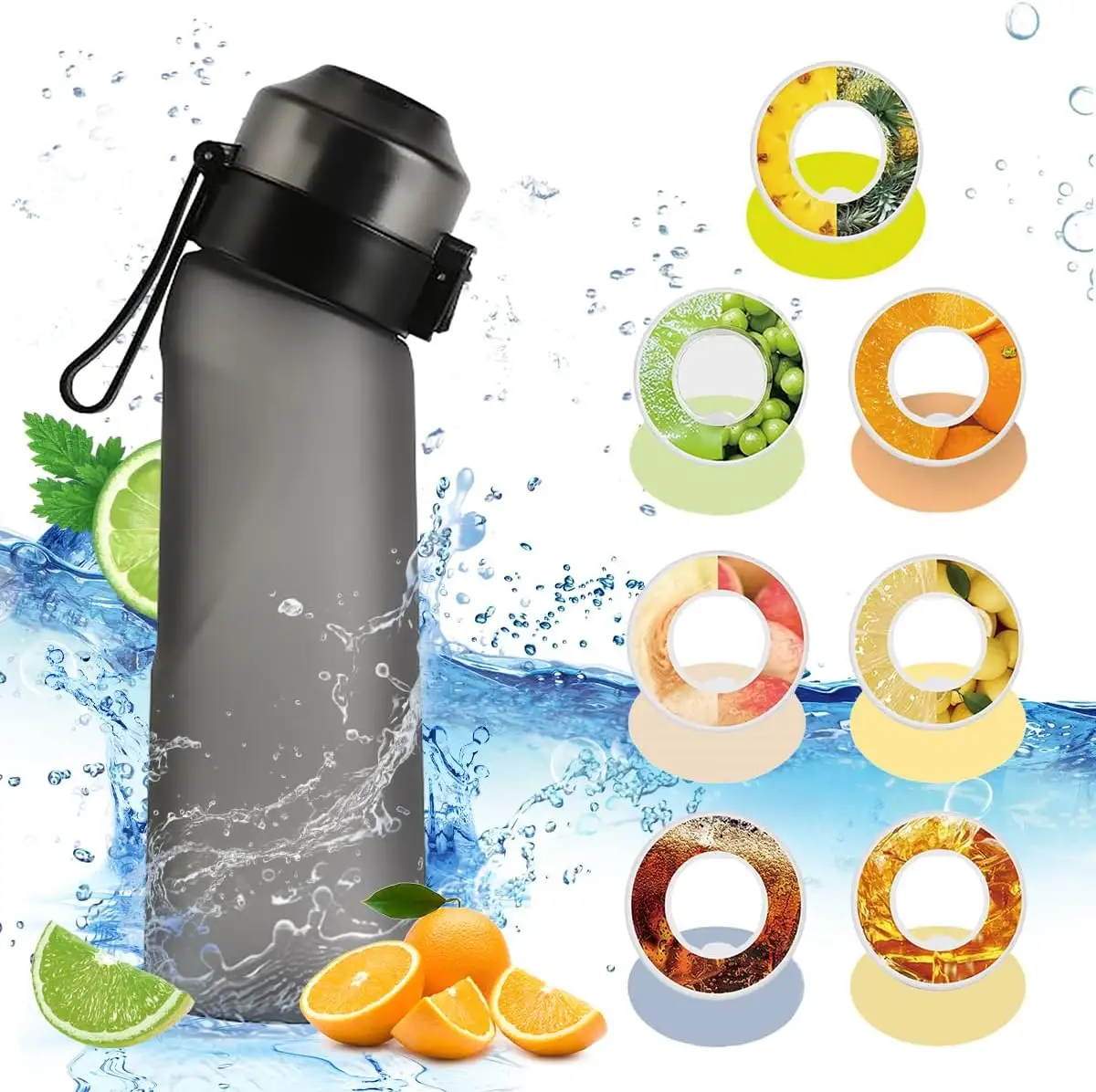 2023 botella de agua potable deportiva con fragancia de fruta libre de BPA sabor a fruta agua aire perfumado con tazas de vaina de sabor