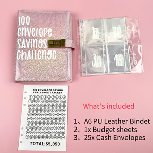 Carpeta de presupuesto para sobres de 100 días, cubierta de cuero y papel, Bloc de notas para eventos, libro de desafío para ahorrar dinero con cerradura para regalar - Product Image 2