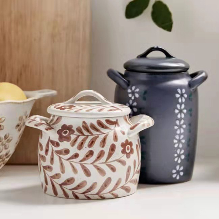 Ceramic Canister Set With Air-sealed Bamboo Lids Storage Bottles