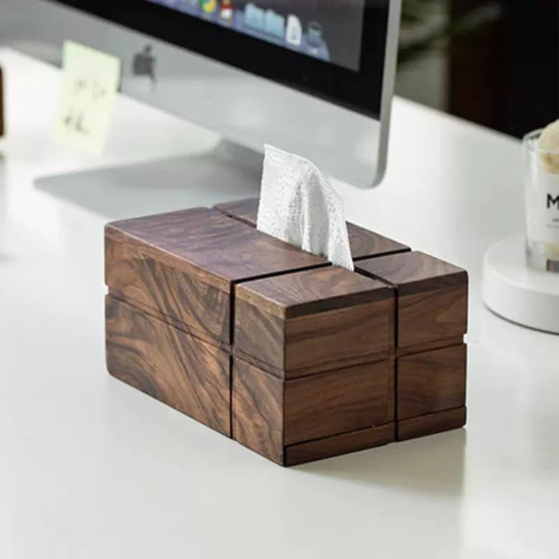 Cross-shaped black walnut tissue box