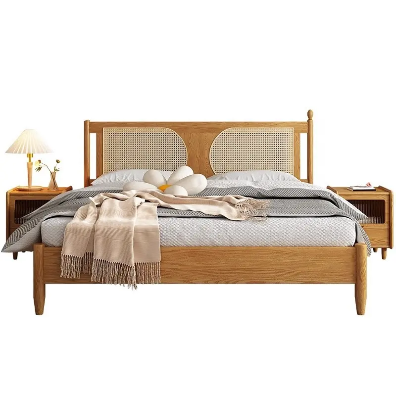 سرير خشبي صلب شمالي سرير مزدوج من الخيزران الهندي