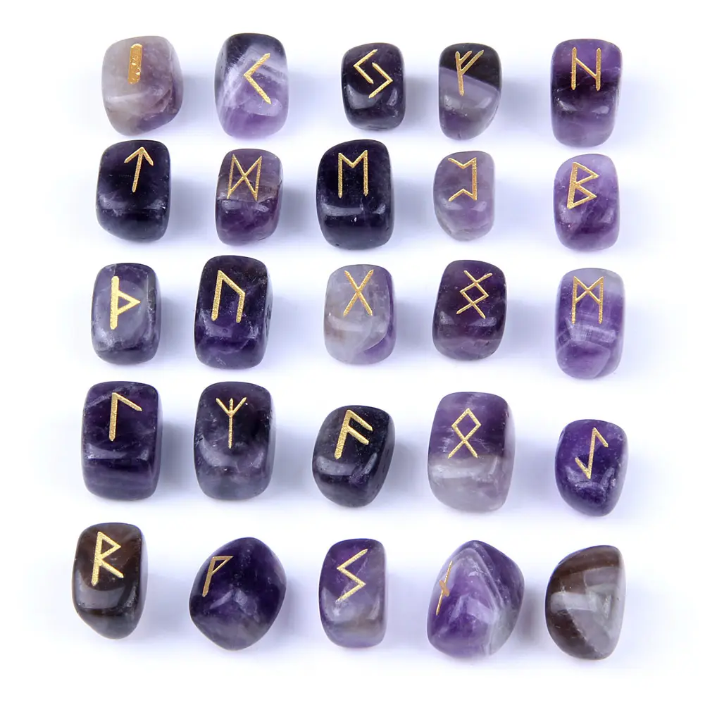 Cristal Natural Ametista Runas Mineral Espécimes para Meditação Adivinhação Cura Pedras Bruxas Rose Quartz Rune Stone Set