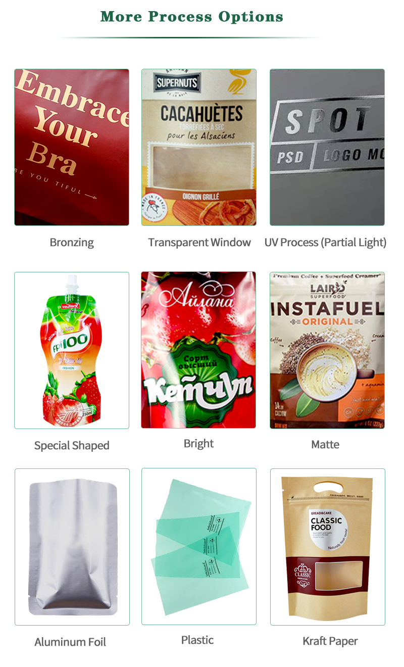 Stand Up Zipper Pouch Doy Bag, ziploc Kraft Paper Bag, Aluminum Laminated Foil Pouch, Snack Food Packagin