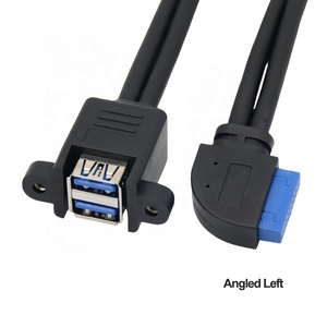 2 port Panel montaj USB 3.0 19 Pin kablo 90 derece dirsek yukarı aşağı IDE çift USB 3.0 uzatma kablosu anakart için - Product Image 4