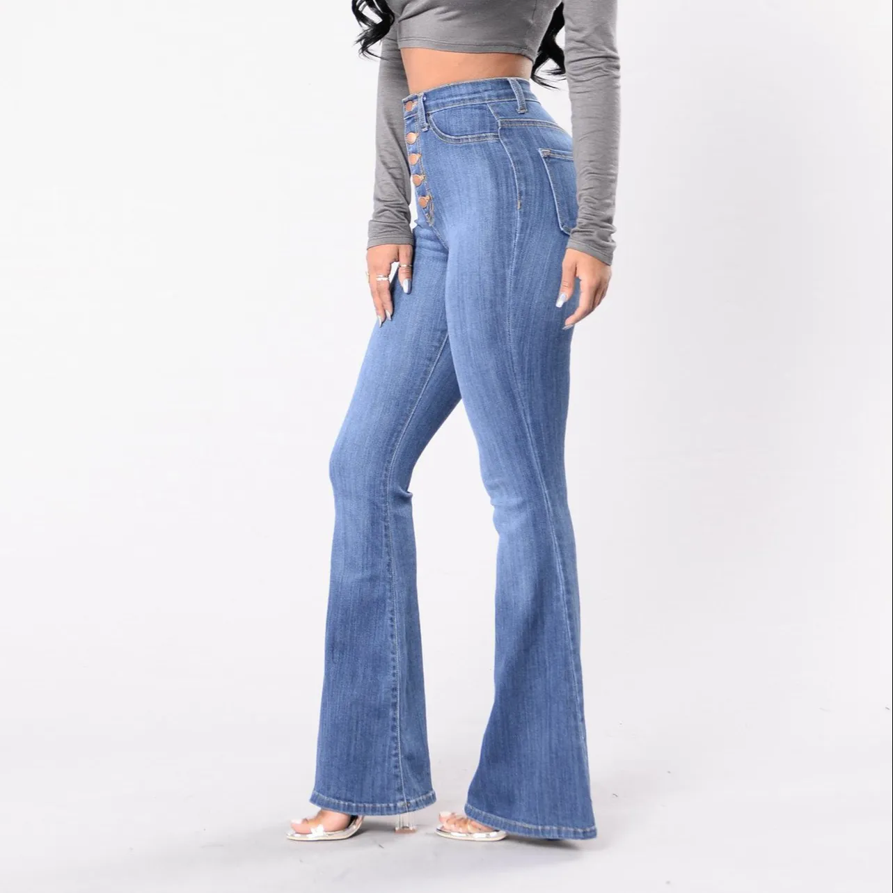 Pantalon en denim vintage Y2k pour femmes personnalisées Pantalon taille haute à jambes larges Jeans évasés