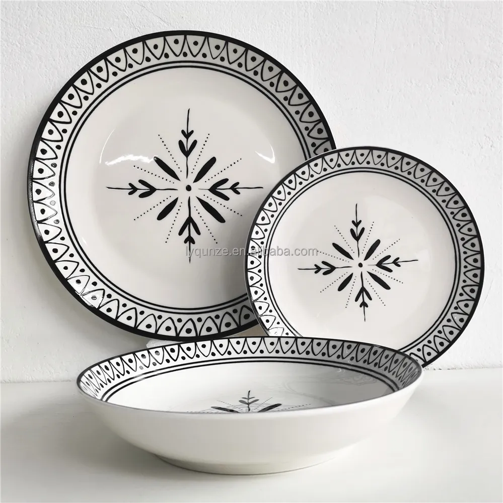 Conjunto de jantar de porcelana decorativa e decorativa estilo minimalista escuro, conjunto de pratos de cerâmica para cozinha, origem de Shandong