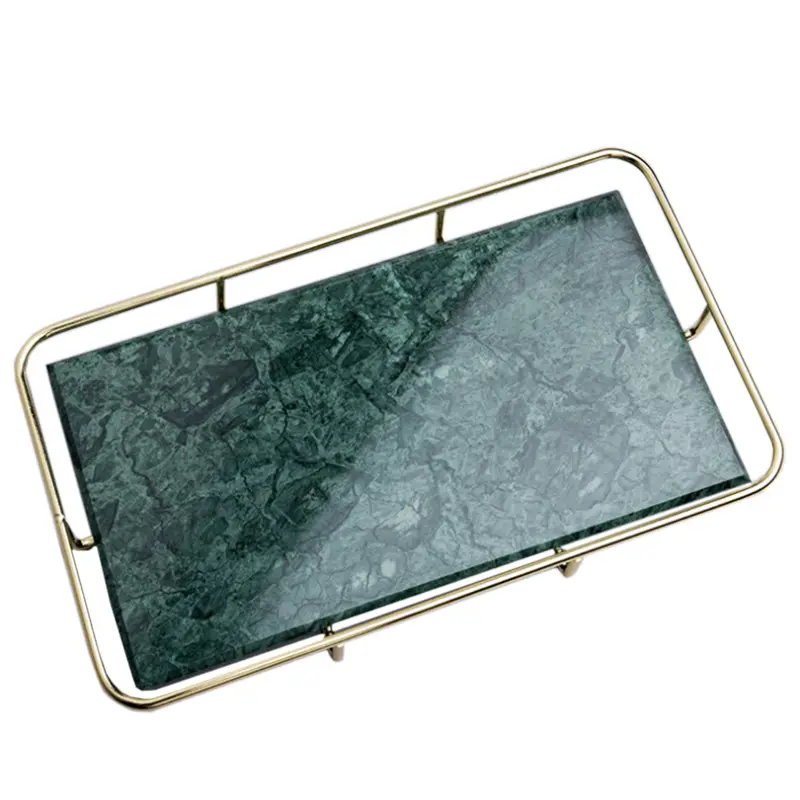 2021 custom wholesale marble tray decorative tray with golden handles wedding decorative tray