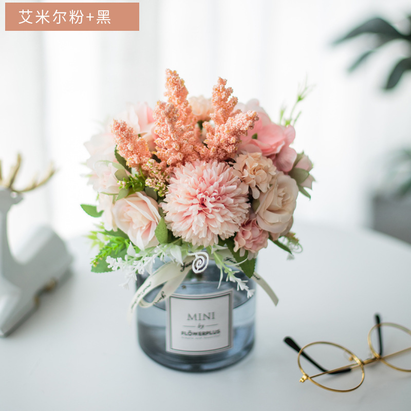 Bouteille Emier Rose et Noire Fleurs Assorties