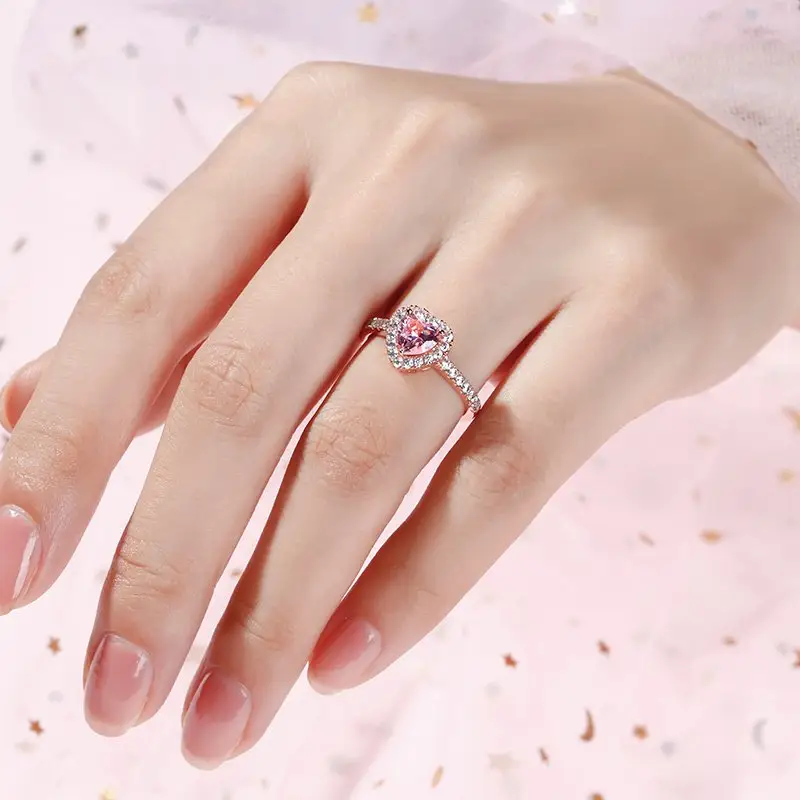 925 स्टर्लिंग चांदी गुलाब सोना मढ़वाया हार्ट कट क्रिस्टल घन Zirconia जेड हीरे की शादी की सगाई की अंगूठी